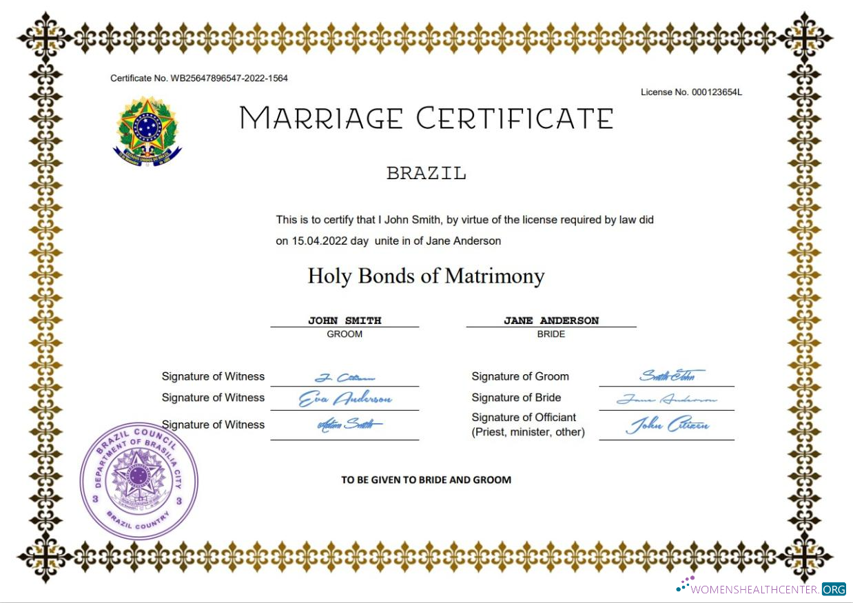 Download Brazil marriage certificate Word and PDF template Photoshop template
